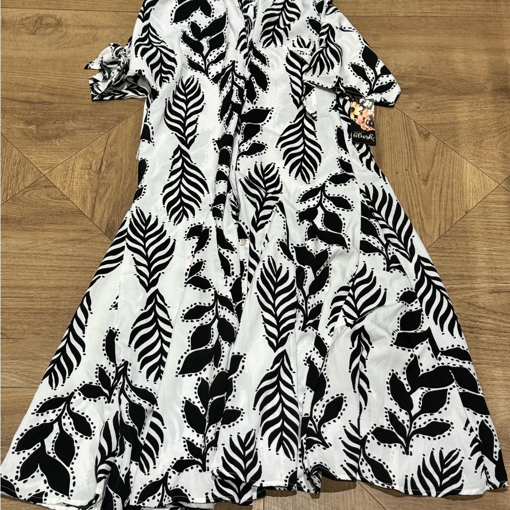 Blush Monochrome Leaf Pattern Midi Dress